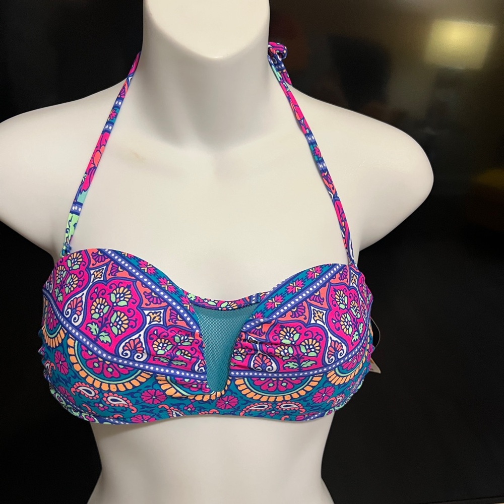 No Boundaries Juniors' Printed Mesh Bandeau Halter Bikini Top